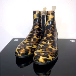 Lauren Ralph Lauren Womens Tally Bo Rai Rain Boots Black Beige Leopard Print 6B
